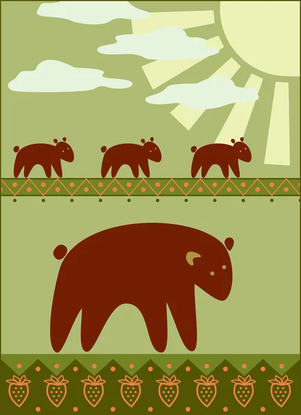 Matka niedźwiedź z jej dzieci — Wektor stockowy