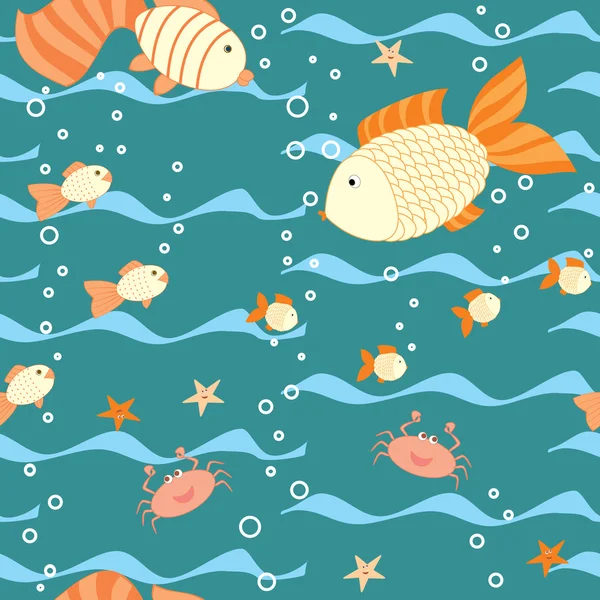深層水、魚とのシームレスなパターン — ストックベクタ