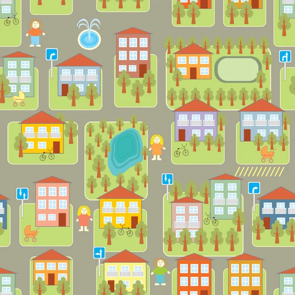 Town illustration seamless pattern — Stock Vector