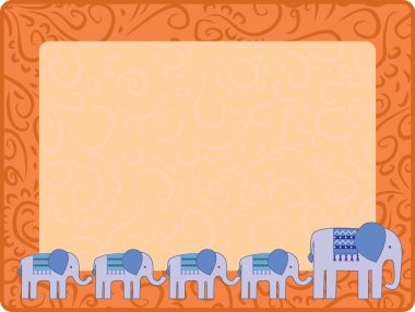 Ornament frame with elephant and his kids clipart