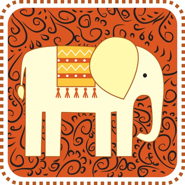 Elephant on the ornament backgroung — Stock Vector