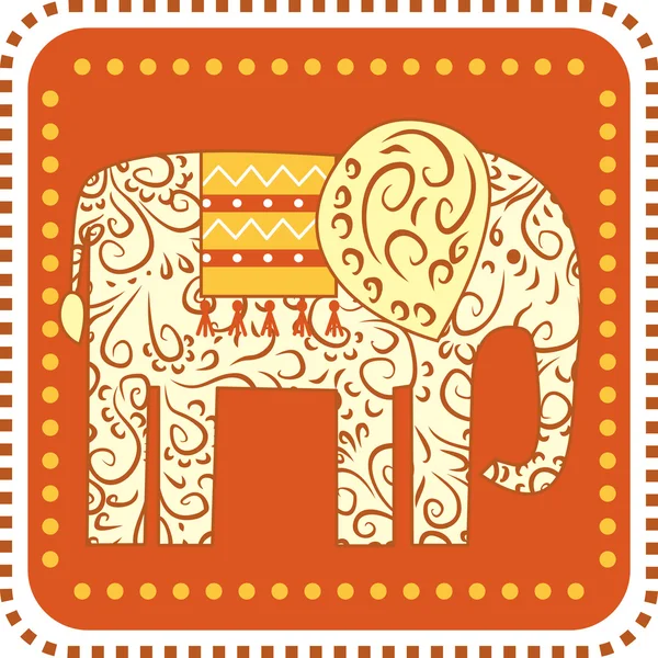 Ornament Elephant on a square background — Stock Vector
