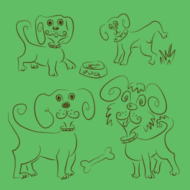 Drawing funny dog in different situation clipart