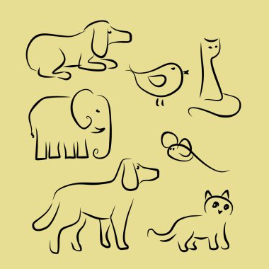 Animal's silhouette by black line clipart