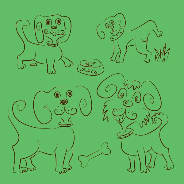 異なる状況での描画の面白い犬 — ストックベクタ