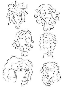 Collection of women's faces clipart