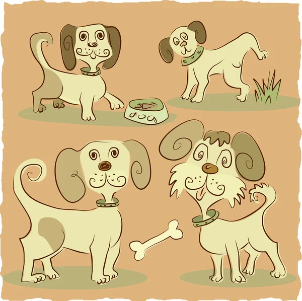 4 つの小さな面白い犬 — ストックベクタ