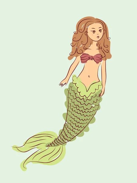 Cute mermaid illustration — Stock Vector