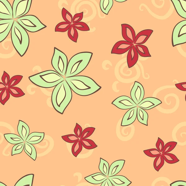 Motif sans couture avec lis vert et rouge — Image vectorielle
