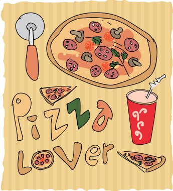 Hand drawn pizza lover colored illustration clipart