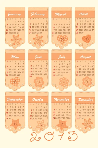 Romantic calendar for the year 2013 — Stock Vector