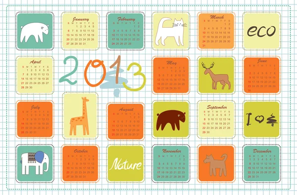 Calendario ecológico para el año 2013 — Vector de stock