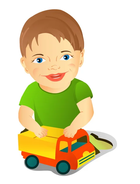 Мальчик с игрушечной машиной — стоковый вектор