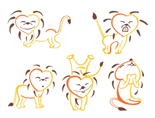 Um conjunto de silhuetas de leões — Vetor de Stock