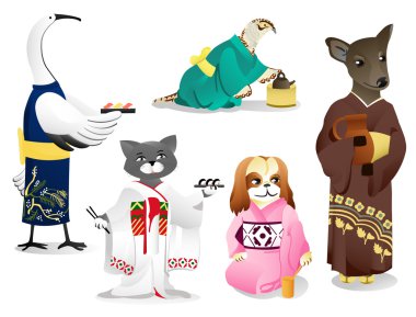 Animals in a kimono clipart