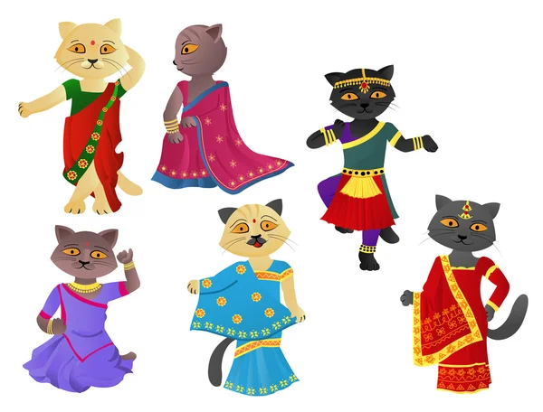 Gatos em um sari — Vetor de Stock