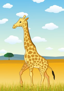 Giraffe against savannah landscape clipart