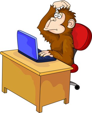 Monkey cartoon with computer