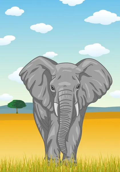 アフリカのサバンナの背景を持つ象 — ストックベクタ