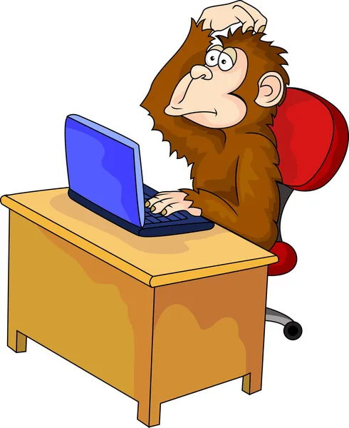 Monkey tecknad med dator — Stock vektor