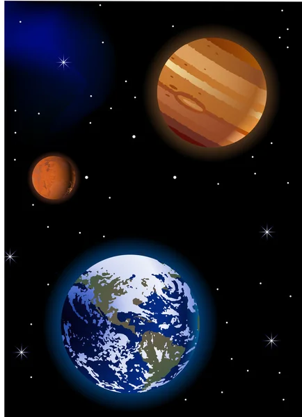 Earth with Mars and Jupiter — Stock Vector