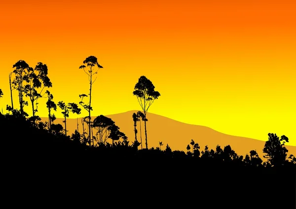 Arbre tropical avec fond de montagne — Image vectorielle