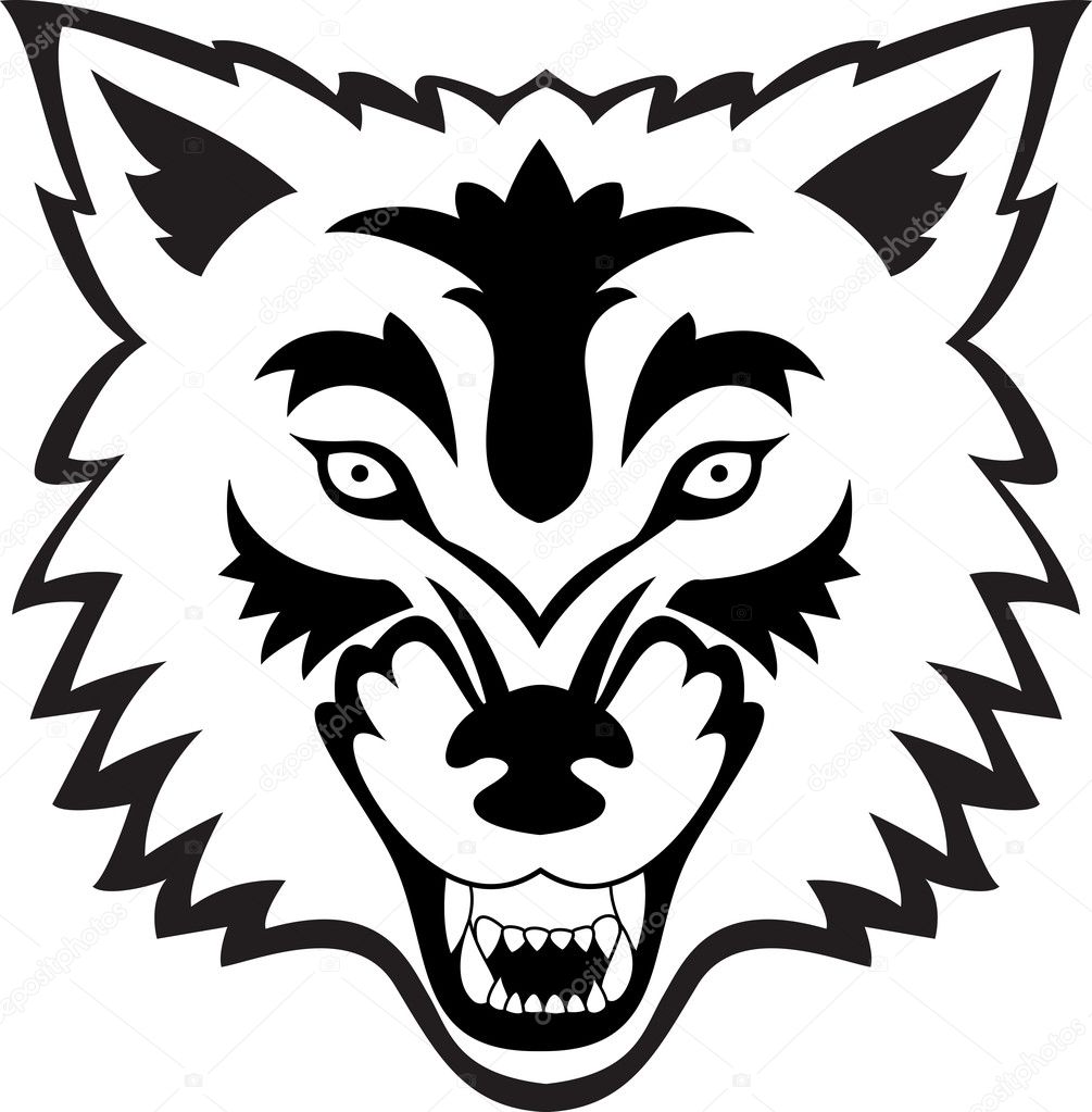 wolf head clip art black and white