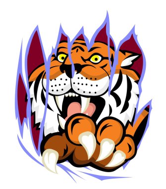 Tiger with claw tearing the background clipart