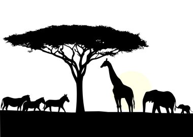 African elephant with baby silhouette clipart