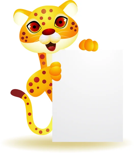 Desenhos animados Cheetah com sinal em branco — Vetor de Stock