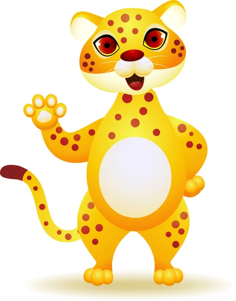 Cheetah desenho animado acenando mão — Vetor de Stock