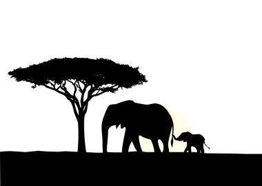 African elephant with baby silhouette clipart