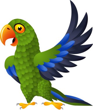 Detailed funny green parrot cartoon clipart