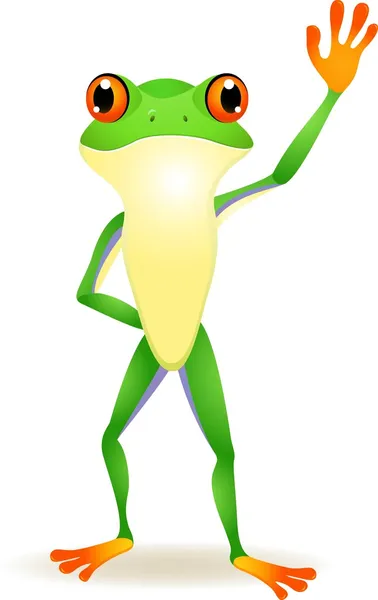 Funny frog cartoon with hand waving — Stock Vector