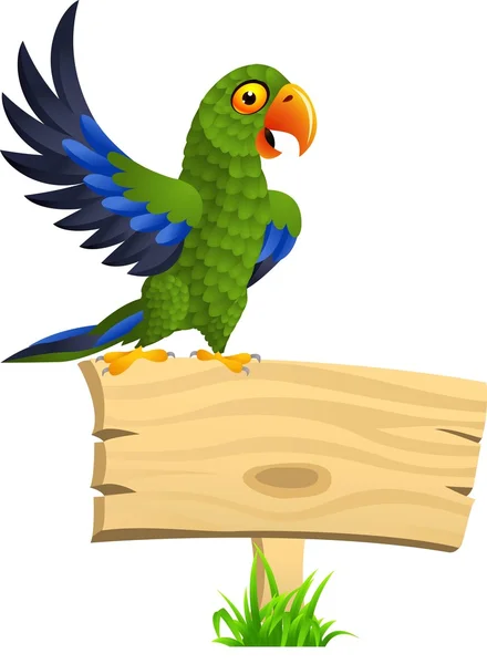 Green parrot with blank signboard — Stock Vector