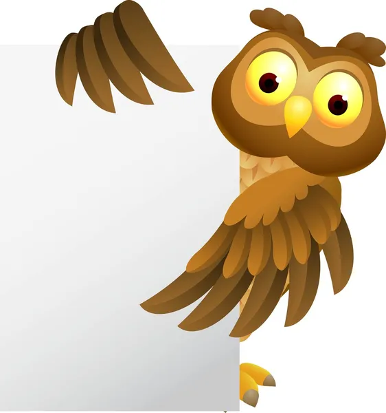 Owl cartoon with blank sign — Stock Vector