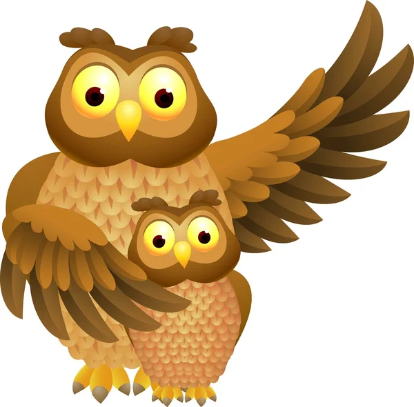 Anne ile bebek baykuş owl — Stok Vektör