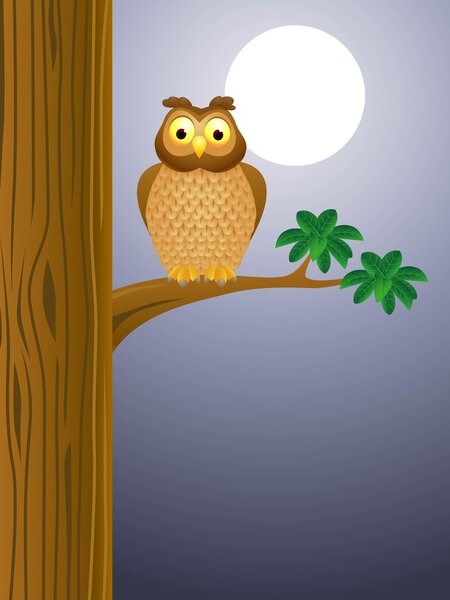 Owl cartoon with moon background
