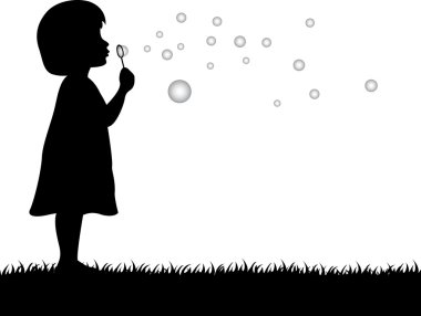 Little girl blowing soap bubbles clipart