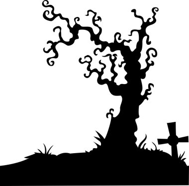 Grave with dead tree on white clipart