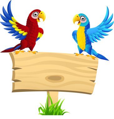 Macaw bird with blank signboard clipart