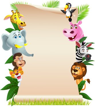 Animal cartoon with blank paper clipart