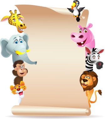 Animal cartoon with blank paper clipart