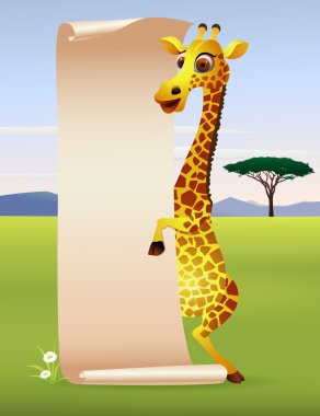 Giraffe cartoon with blank paper scroll clipart