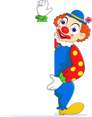 Funny clown with blank sign clipart