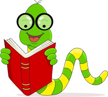 A happy worm reading book clipart