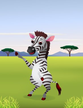 Funny cartoon zebra standing clipart