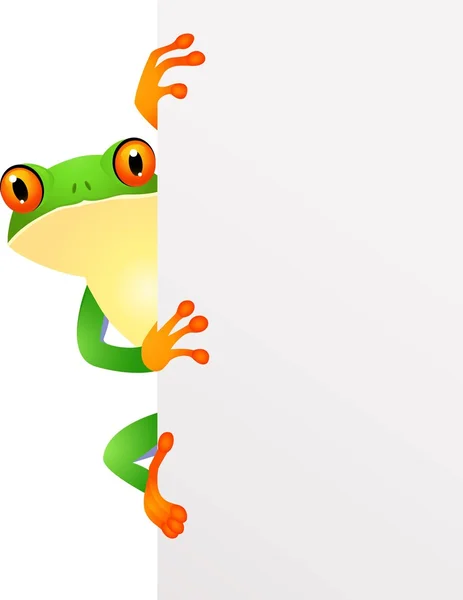 Dibujos animados Funy Frog con signo en blanco — Vector de stock