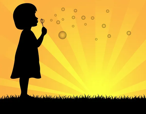 Petite fille soufflant bulles de savon — Image vectorielle