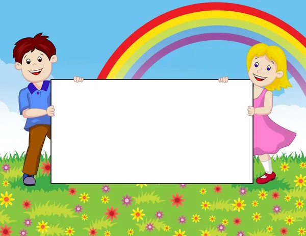 Children with blank sign — Stock Vector